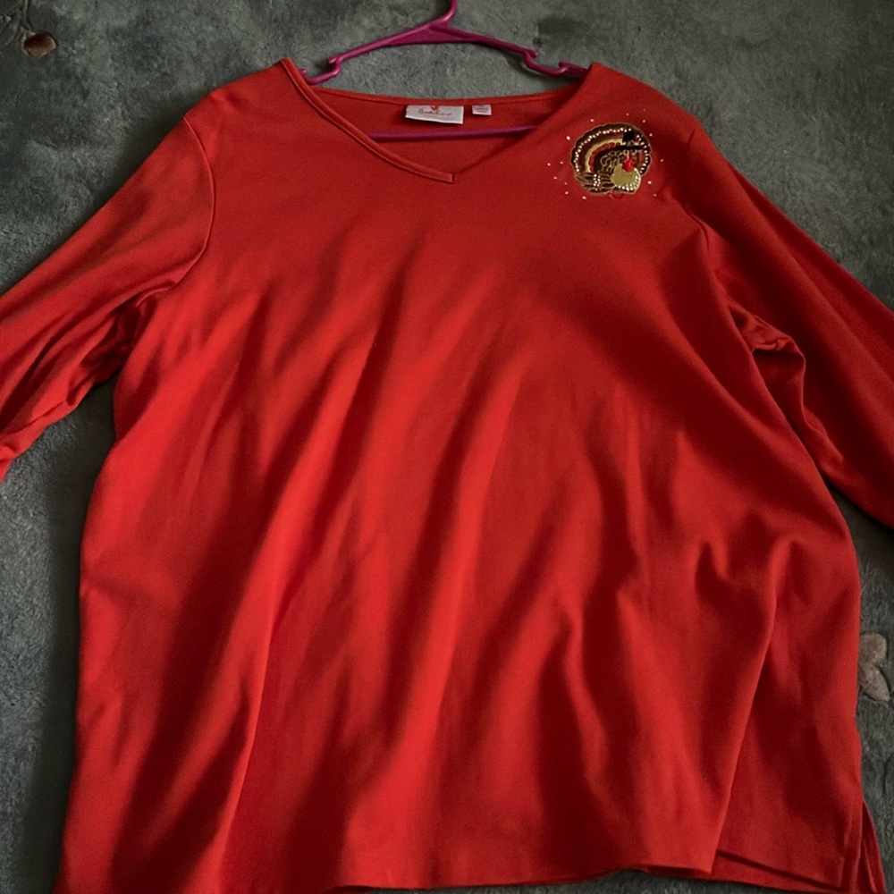 Quacker factory women’s 3/4 sleeve orange thanksgiving shirt